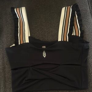 Black Fitted Crop Tank Top with Ruffled Details